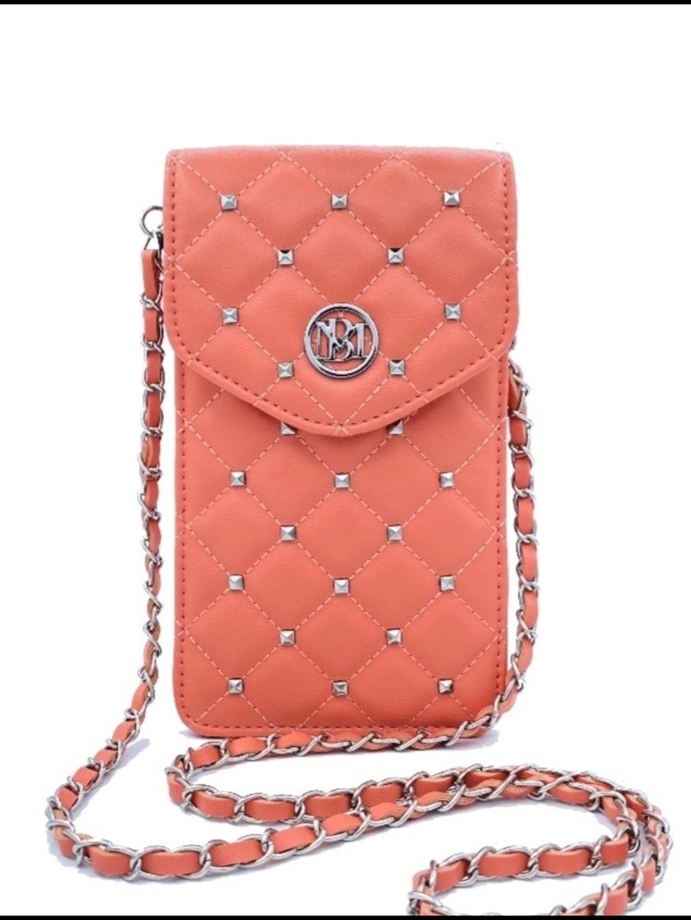 Badgley Mischka Quilted Coral Crossbody Phone Bag with Chain Strap